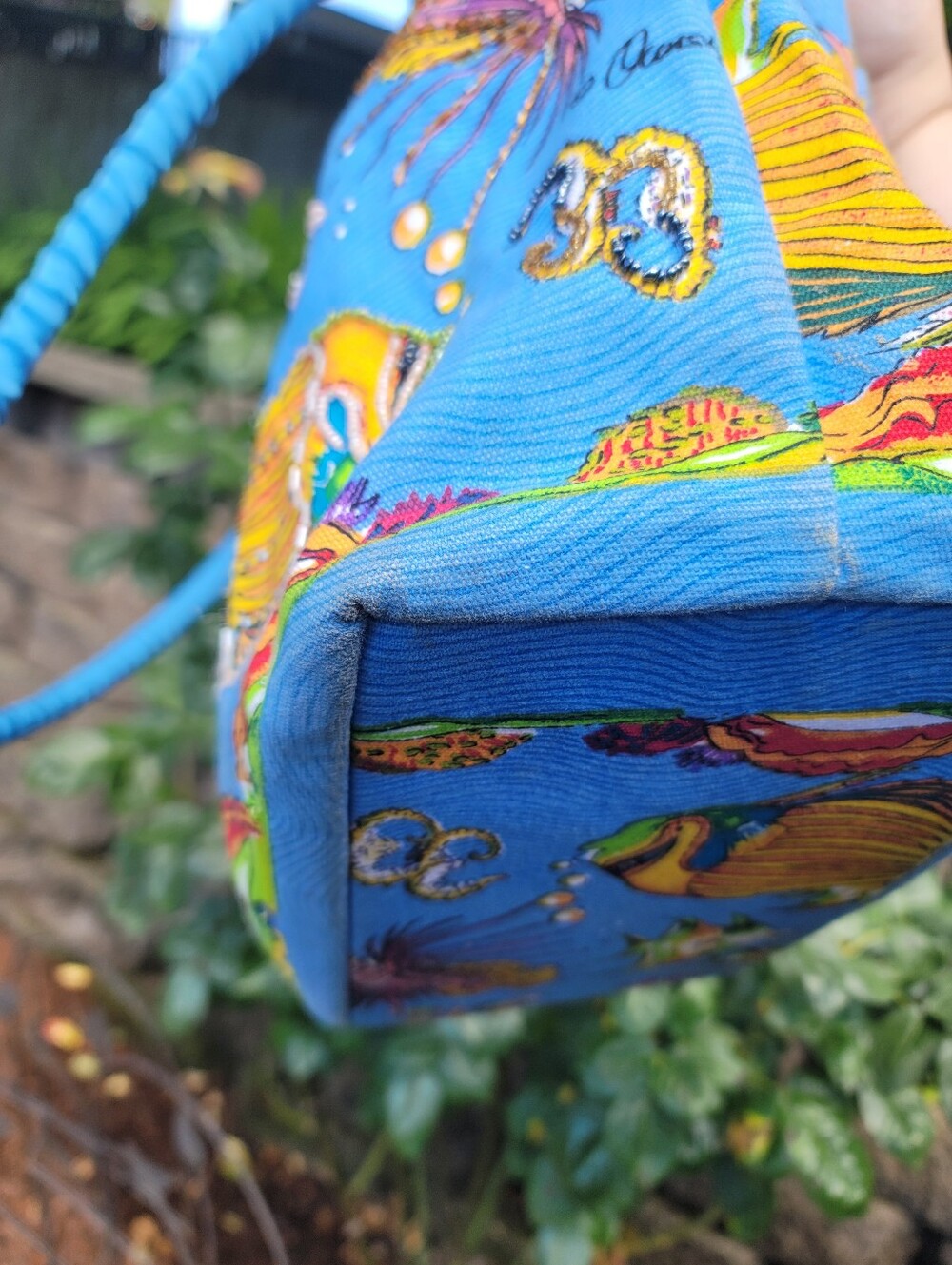 Vintage 90s Ann Ormsby Quasby Beach Elements Tropical Fish Beaded Tote Bag Y2K - Picture 8 of 17